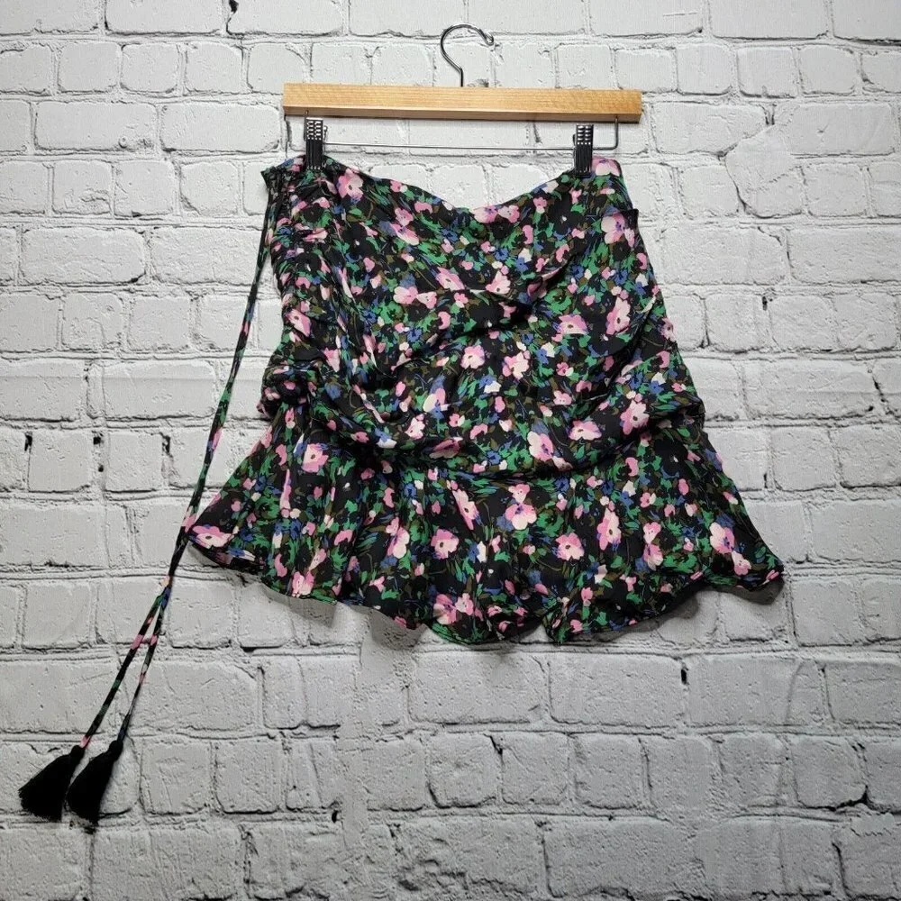 Veronica Beard Violet‎ Painted Ruched 100% Silk Mini Skirt Size 8